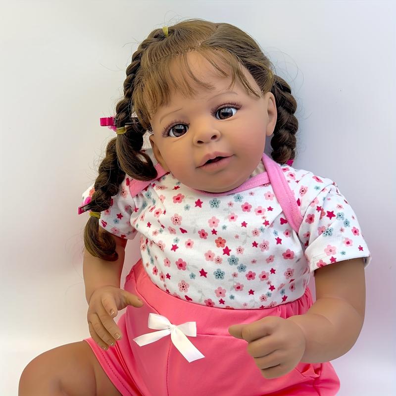 23in 58cm realistic new baby soft fabric body, rooted hair, touching dark skin tone - perfect for play and collection - ideal for Halloween, Thanksgiving, Christmas holiday gifts, birthday gifts for children over 3 years old