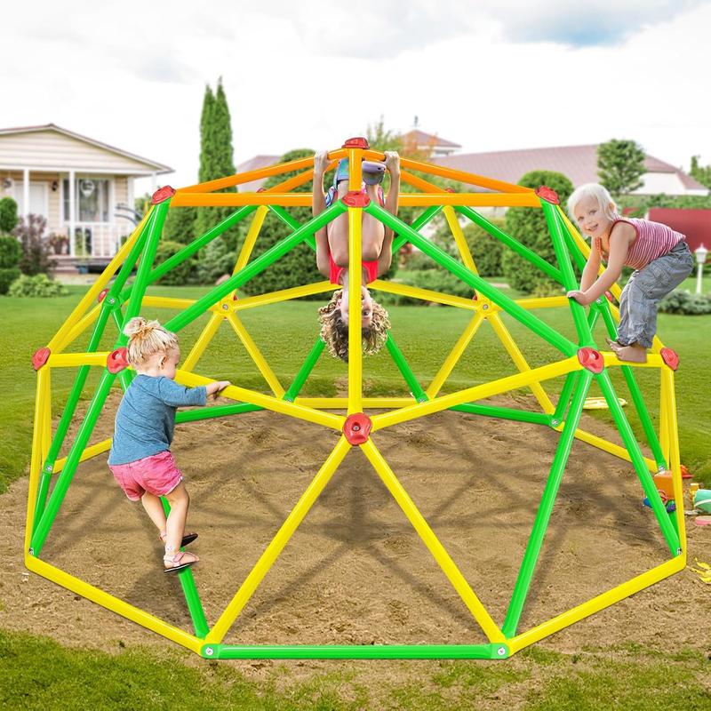 10ft Geometric Dome Climber Play Center, Kids Climbing Dome Tower with Hammock, Rust & UV Resistant Steel Supporting 1000 LBS