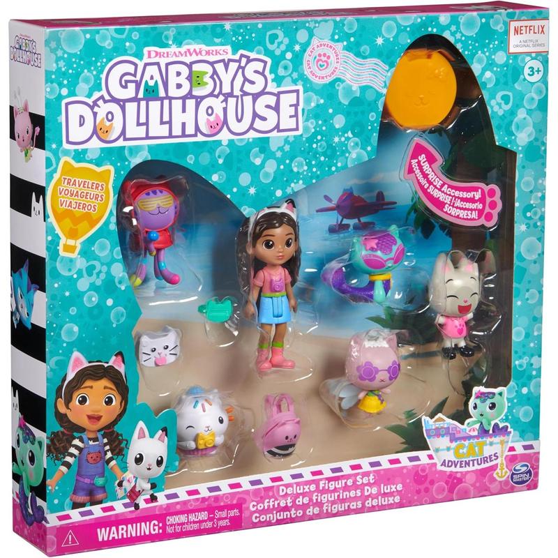 Gabby's Dollhouse, Travel Themed Figure Set with a Gabby Doll, 5 Cat Toy Figures, Surprise Toys & Dollhouse Accessories, Kids Toys for Girls & Boys 3+