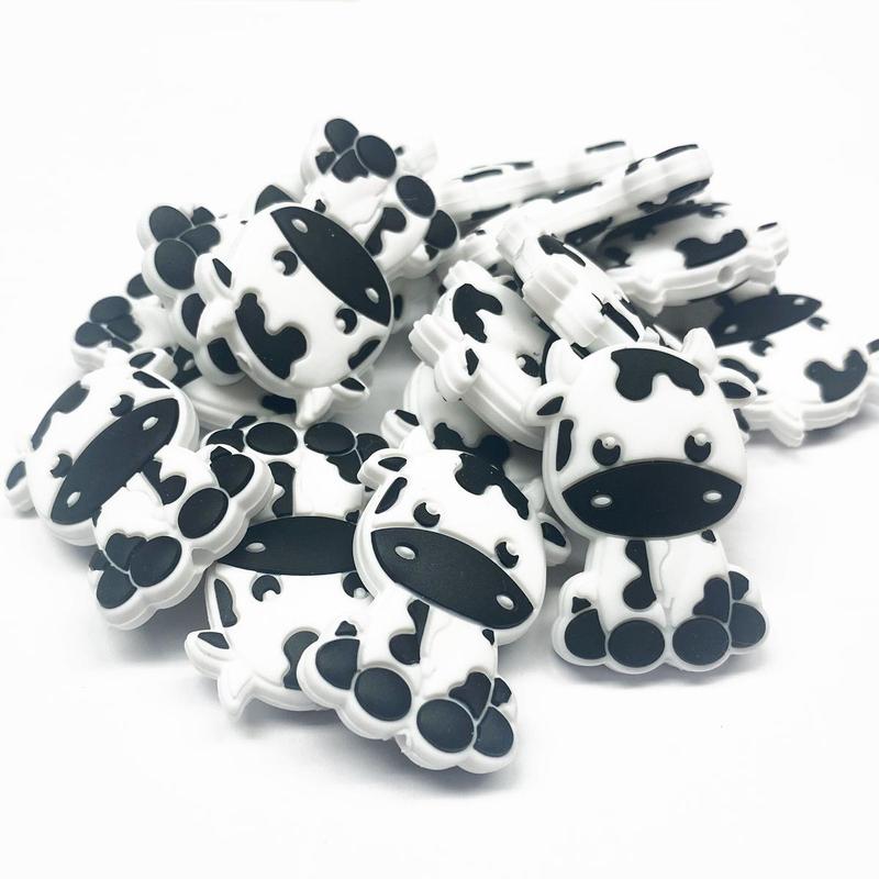 (3pcs) Black and White Cow Silicone Focal Bead ~ For Making Beaded Pens, Wristlets, Keychains, Cup Charms, Car Charms and More