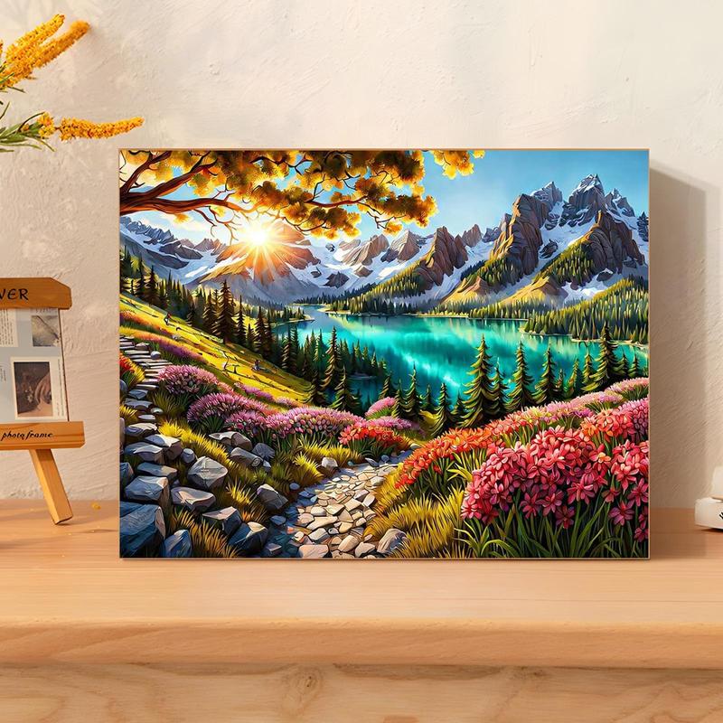 Landscape Pattern DIY Painting Kit without Frame, DIY Painting Kit with Pigment & Brushes, Wall Art Decor for Home Living Room Bedroom