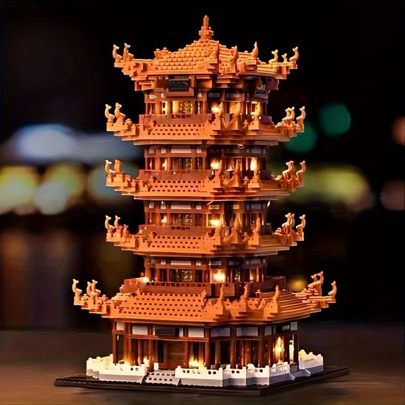 1788PCs Ancient Chinese Architecture Yellow Crane Tower, Miniature Building Blocks, Adult, Gift Box, Puzzle, Puzzle, Hands-on Ability, Splicing, House Structure, Boy, Christmas, Halloween, New Year