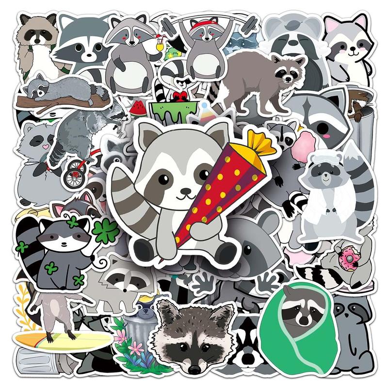 Cartoon Raccoon Sticker, 50pcs Scrapbooking & Journal Making Material Paper, PVC Waterproof DIY Decorative Sticker for Stationery Computer Water Bottle