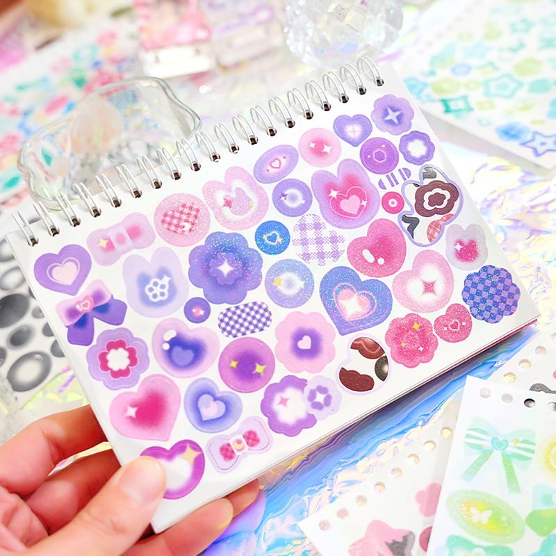 2500PCS Scrapbook Stickers 50 Sheets Kpop Photocard Stickers Book Glitter Self Adhesive Deco Stickers Butterfly Stars Heart Ribbons Deco Stickers Book for Kids Girls Boys Aesthetic Craft Decorate