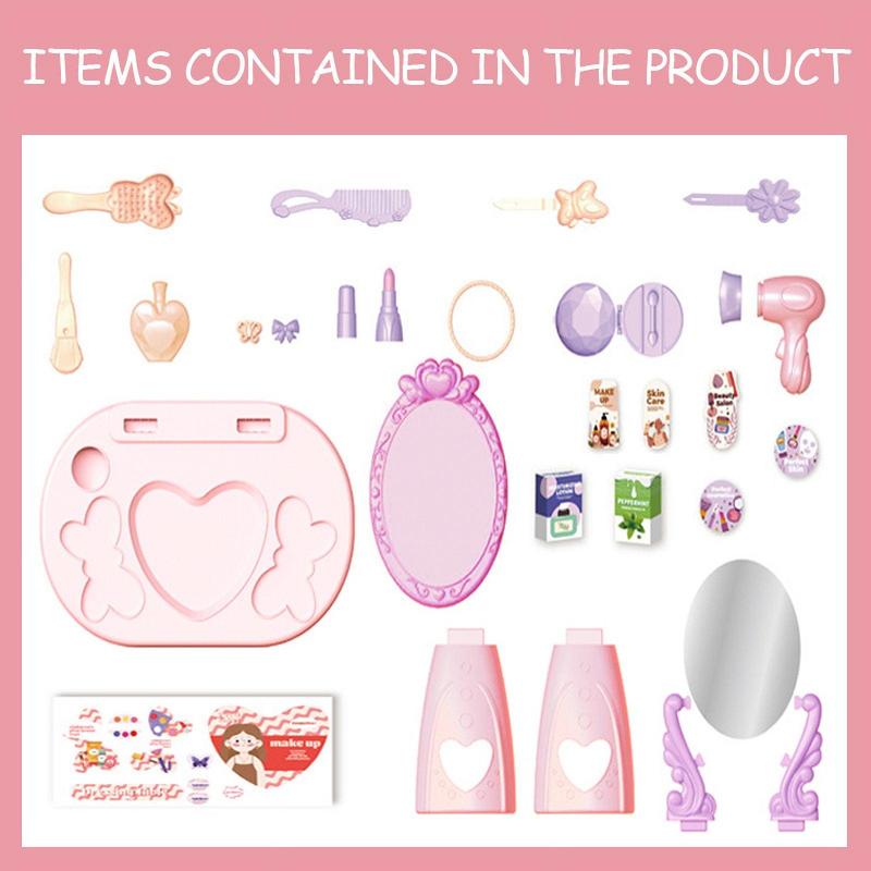 Pretend Play Girls Makeup Table Set, Girls Vanity Set Toy, Princess Toys for Little Girls