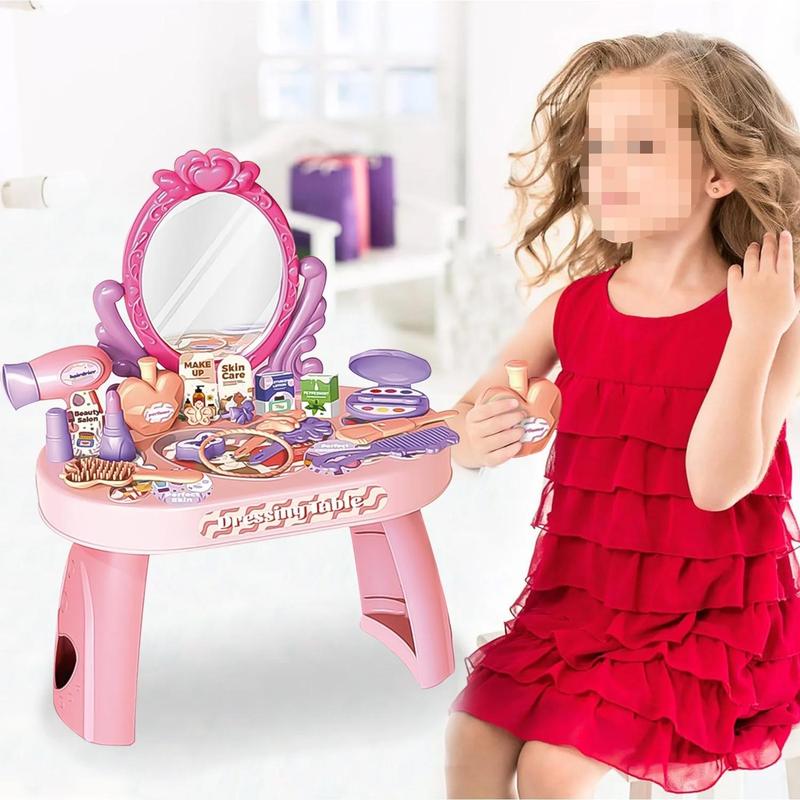 Pretend Play Girls Makeup Table Set, Girls Vanity Set Toy, Princess Toys for Little Girls