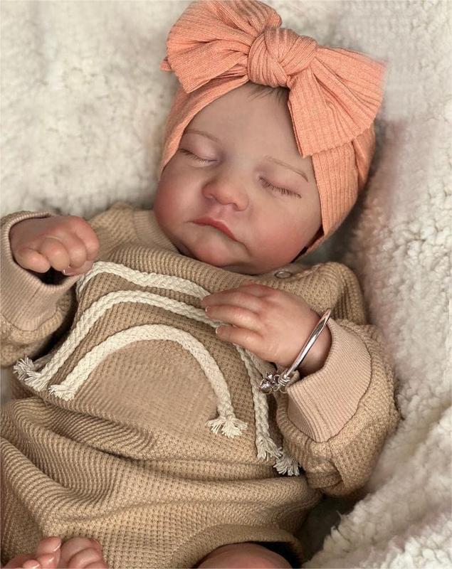 Reborn Baby Dolls 19 inch 48cm Cloth Weighted Body Silicone Vinyl Reborn Toddler Doll Asleep with Painted Hiar Lifelike Dolls That Look Real Child Toys with Outfit & Accessories  Christmas gift