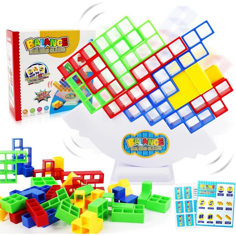 48 block tower balanced stacked building blocks game, suitable for 2 players board games + family games, parties, travel, children and adult team building toys