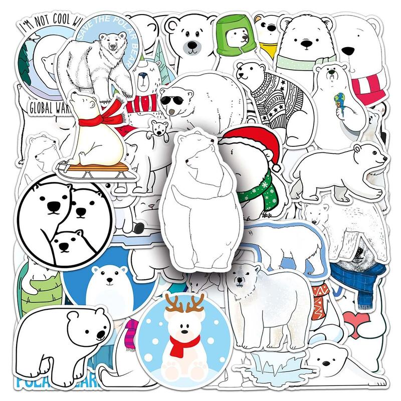 50pcs Cartoon Polar Bear Sticker, Scrapbooking & Journal Making Material Paper, Pvc Waterproof DIY Decorative Sticker For Stationery Computer Water Bottle Suitcase Laptop Skateboard