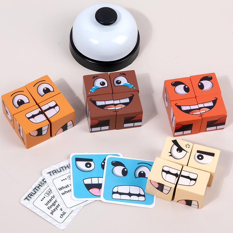 Face-Changing Cube Building Blocks Wooden Expressions Matching Block Board Games for Family Night Pu