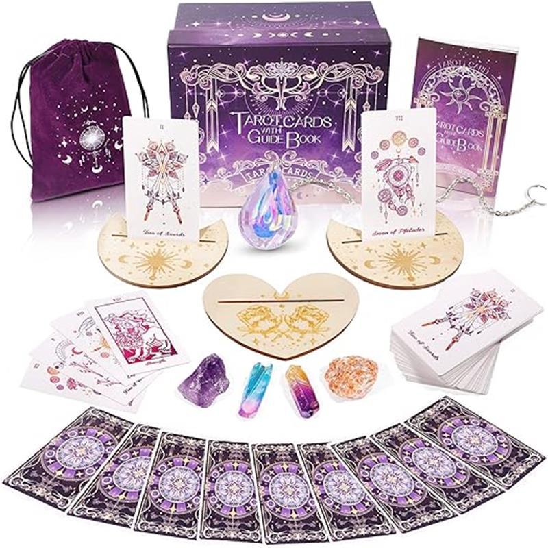 78 Tarot Cards Gift Set with Guidebook, Cloth, Chakra Stones, Crystals & Bag for Beginners and Expert Readers