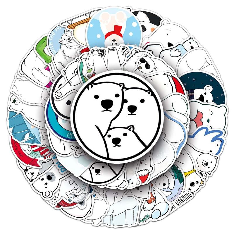 50pcs Cartoon Polar Bear Sticker, Scrapbooking & Journal Making Material Paper, Pvc Waterproof DIY Decorative Sticker For Stationery Computer Water Bottle Suitcase Laptop Skateboard