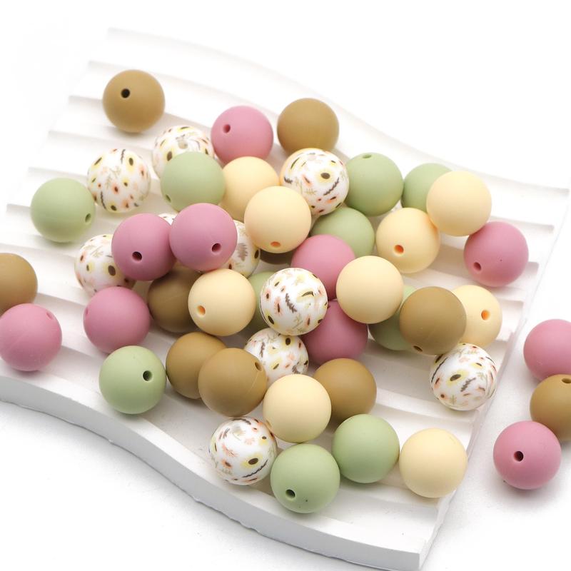 Mixed Color & Pattern Bead, DIY Jewelry Making Supplies, Silicone Round Bead For Necklace Bracelet Keychain Car Decoration