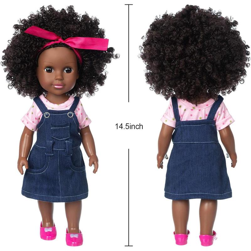 Ecore Fun Black Doll 14.5 Inch Baby Girl Doll and Clothes Set African Washable Realistic Silicone Girl Dolls -Best Gift for Girls…