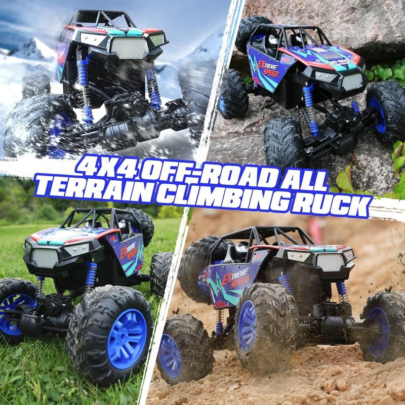 DE60 Large 1:8 Scale Upgraded RC Car, Off-Road Monster Truck with Realistic Sound, 2.4GHz 4WD Rock Crawler, All-Terrain Climbing, 2 Batteries for 80 Minutes of Play