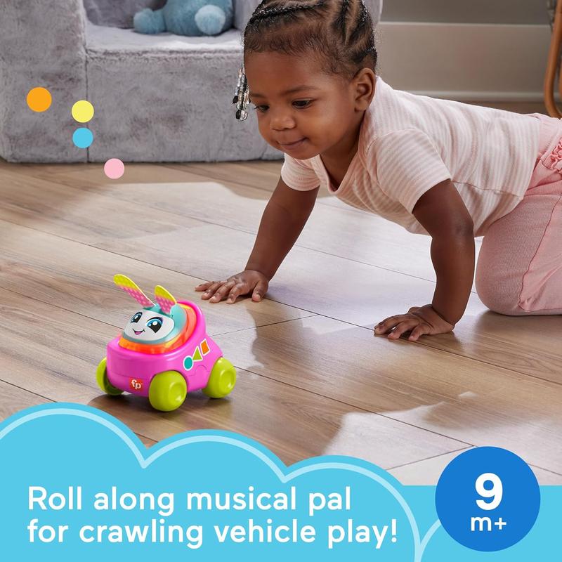 Fisher-Price Baby Learning Toy DJ Buggy Pink Push-Along Car with Music & Lights for Crawling Play for Infants Ages 9+ Months