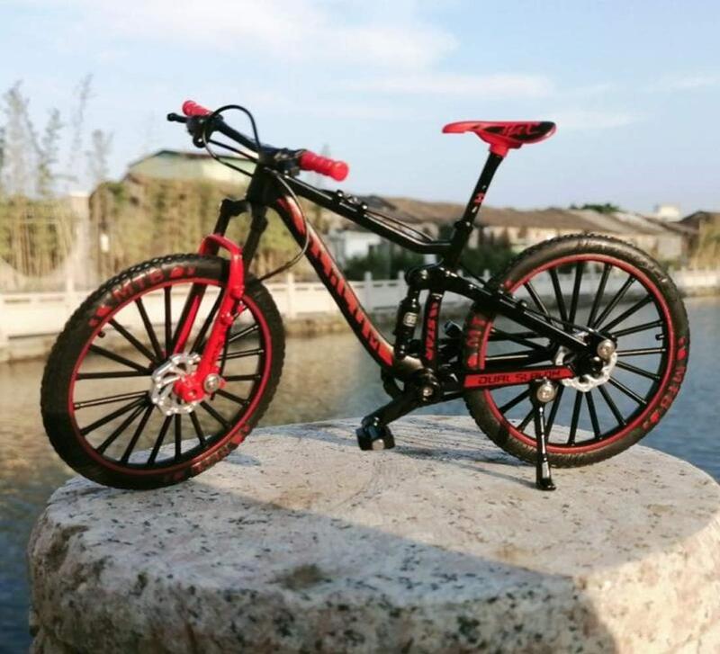 1:10 Alloy Mini Downhill Mountain Bike Toy, Die-cast BMX Finger Bike Model for Collections (Black Red) toybike finger bike