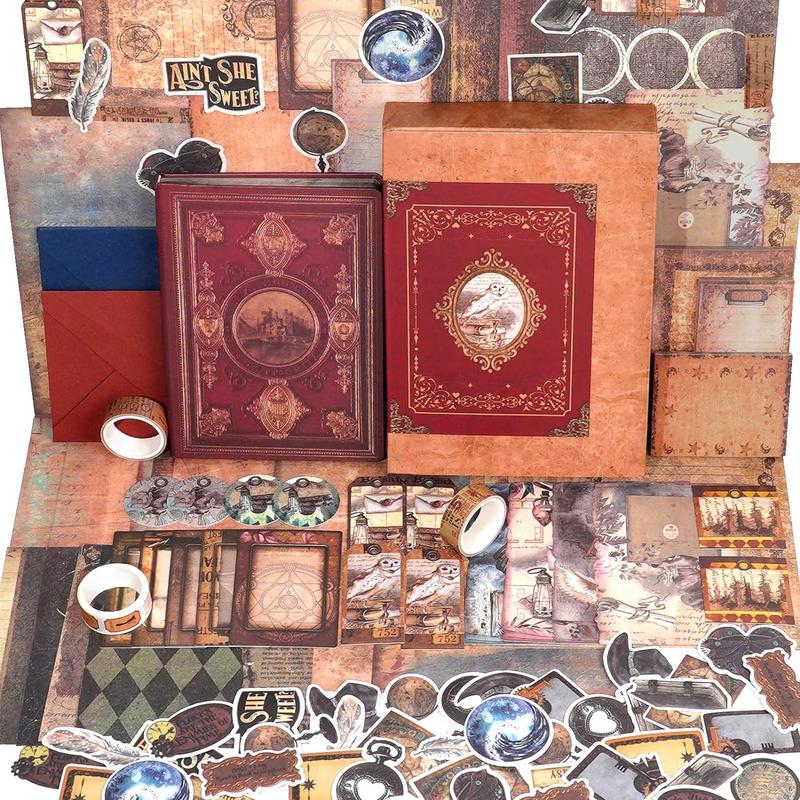 Funto Scrapbooking Kit: Medieval Chapter Series - Magic Books, Neruda Love, Green Forest, Rose Garden. Ideal for bullet journaling, scrapbooking materials, planner DIY, and craft collage.