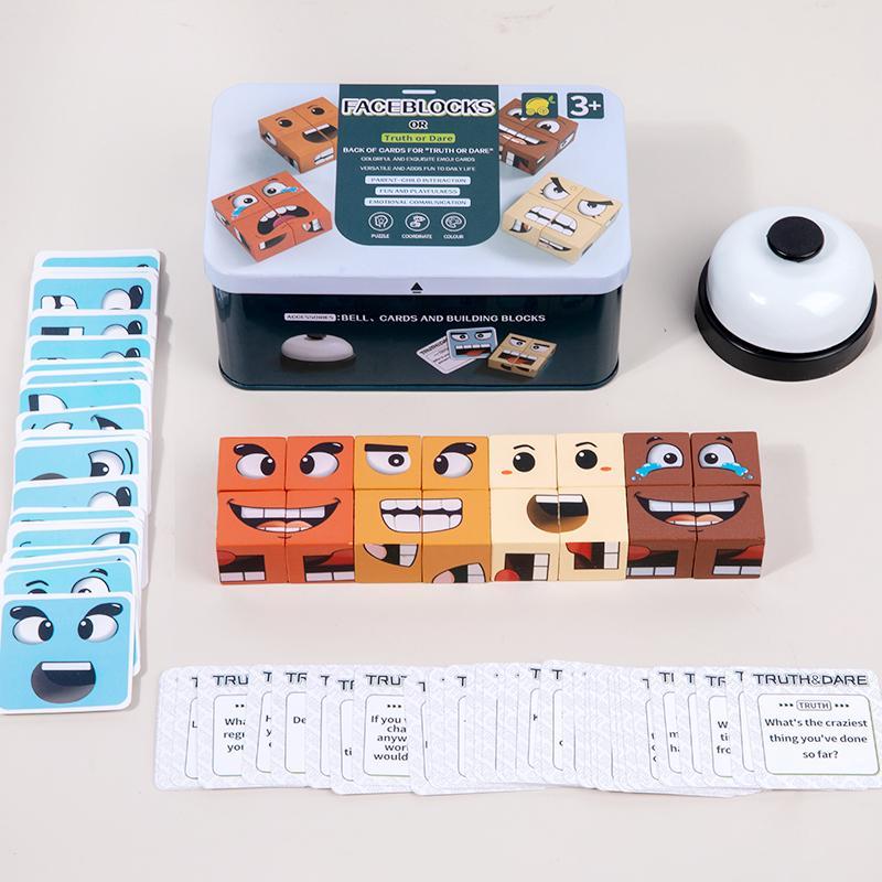 Face-Changing Cube Building Blocks Wooden Expressions Matching Block Board Games for Family Night Pu