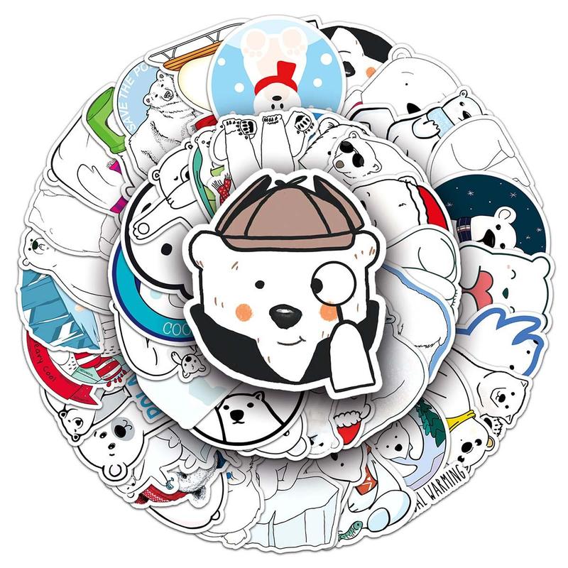 50pcs Cartoon Polar Bear Sticker, Scrapbooking & Journal Making Material Paper, Pvc Waterproof DIY Decorative Sticker For Stationery Computer Water Bottle Suitcase Laptop Skateboard