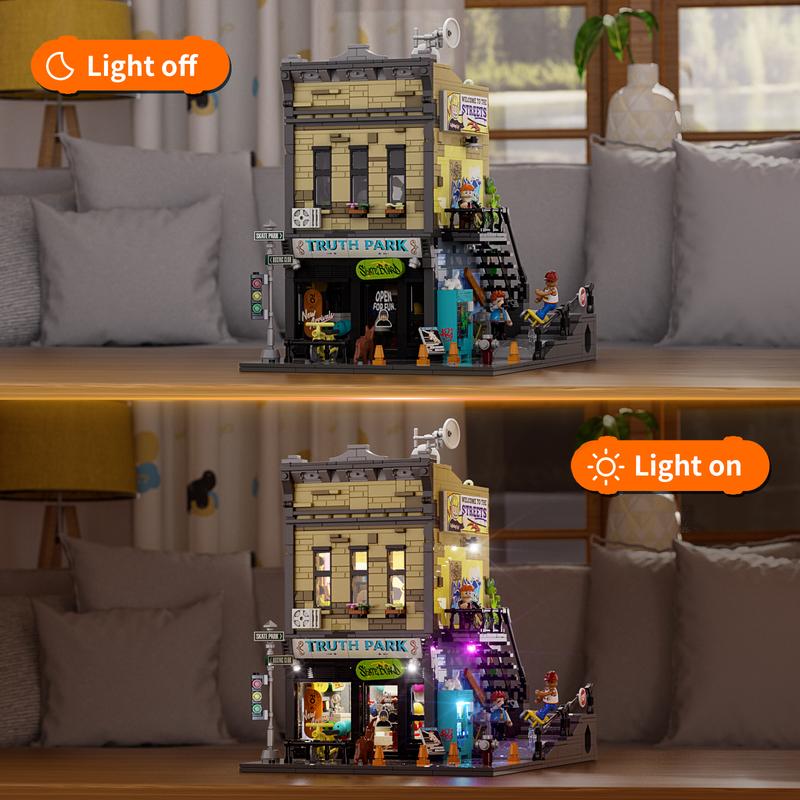 Funwhole Street Skate Shop ,1573 Pcs Lighting Building-Bricks Set - Street Fusion City Skate Store Collection LED Light Modular Building Kit  Holiday Gift for Adults and Teen