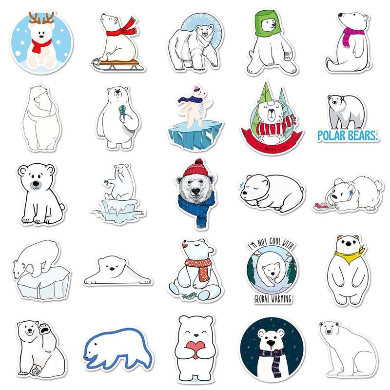 50pcs Cartoon Polar Bear Sticker, Scrapbooking & Journal Making Material Paper, Pvc Waterproof DIY Decorative Sticker For Stationery Computer Water Bottle Suitcase Laptop Skateboard