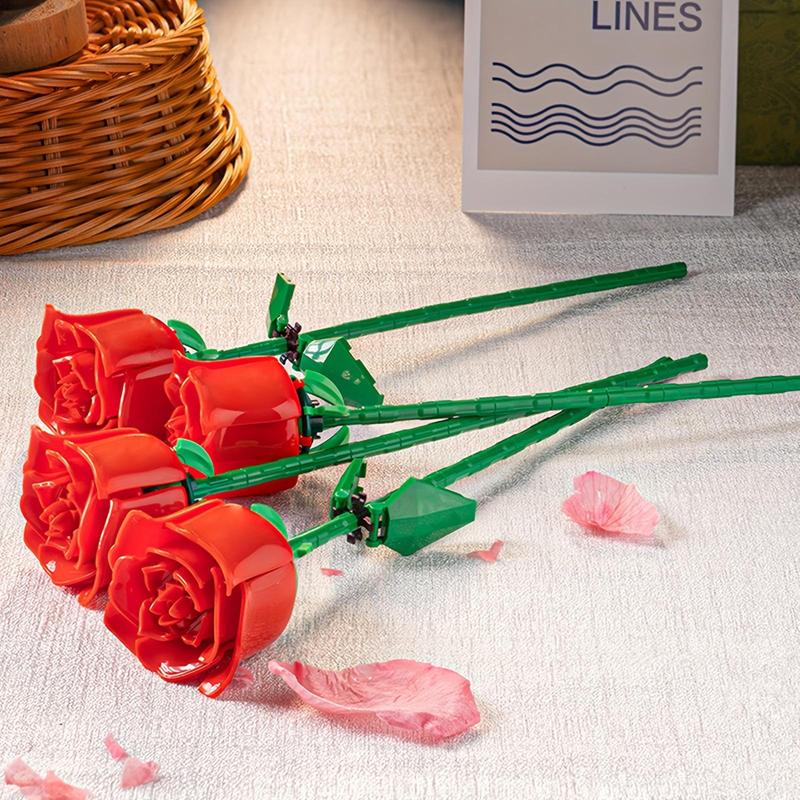 Artificial Rose Building Blocks, 3counts Artificial Flower Blocks Toy, Diy Rose Building Blocks, Home Decor, Birthday Gift, Gift Ideass