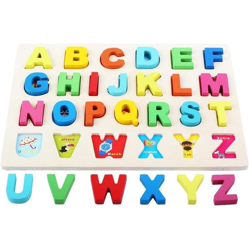 Wooden Puzzles for Toddlers, Wooden Alphabet Number Shape Puzzles Toddler Learning Puzzle Toys for Kids, 3 in 1 Puzzle for Toddlers, Age 3+ (Set of 3)