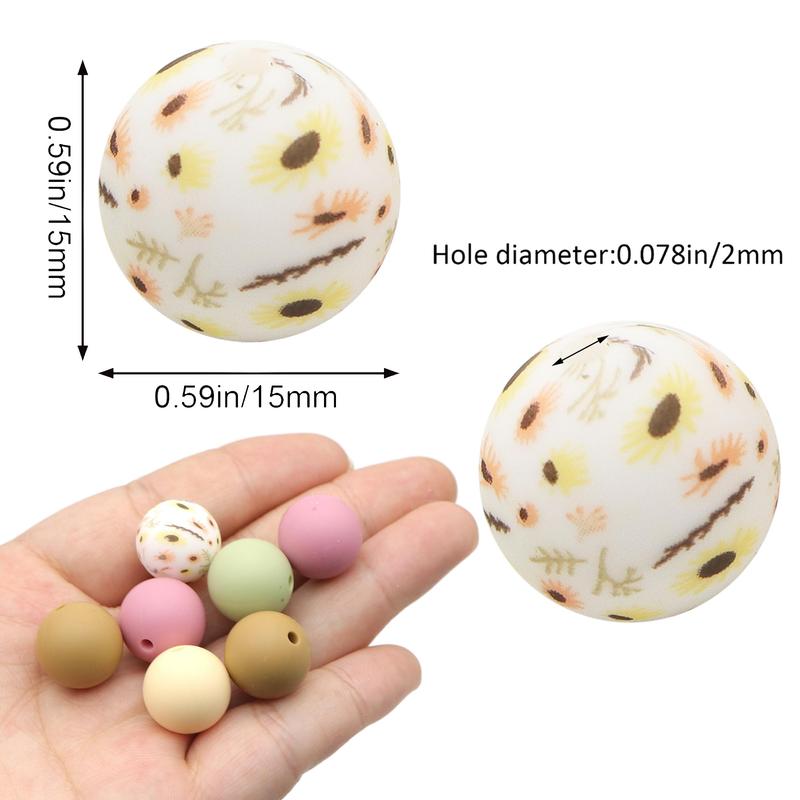 Mixed Color & Pattern Bead, DIY Jewelry Making Supplies, Silicone Round Bead For Necklace Bracelet Keychain Car Decoration