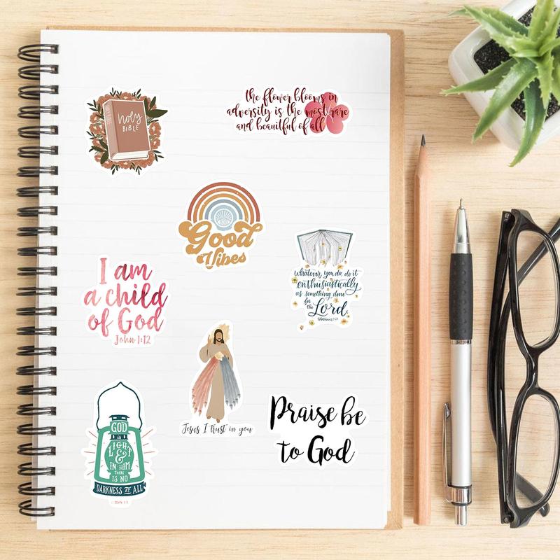 Jesus Phrase Pattern Sticker (52pcs), Self Adhesive Decorative Sticker, DIY Decal for Water Bottle, Laptop, Phone Case, Scrapbook, Journal Making