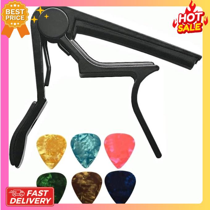 Guitar Picks Guitar Capo Acoustic Guitar Accessories Trigger Capo Key Clamp Black With 6 Pcs Guitar Picks