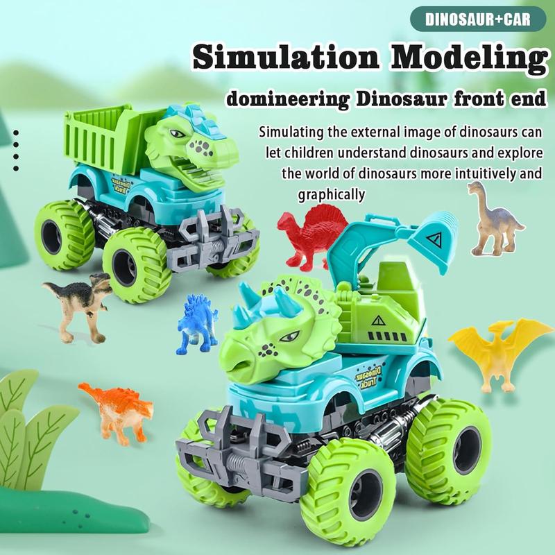 Monster Truck Toys for 2 3 4 5 Year Old Boys Gifts, 2 Pack-Dinosaur Toys for Kids 3-5 with 6 Mini Small Dinosaur Toys, Ideal Monster Trucks for Toddlers 2-4 Years Christmas Birthday Gifts