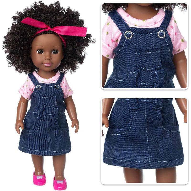 Ecore Fun Black Doll 14.5 Inch Baby Girl Doll and Clothes Set African Washable Realistic Silicone Girl Dolls -Best Gift for Girls…