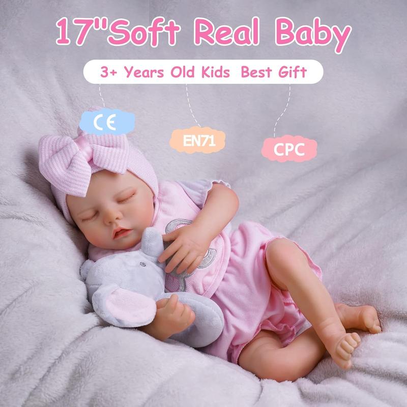 BABESIDE Lifelike Reborn Baby Dolls Twinnie - 17-Inch Baby Soft Body Realistic-Newborn Baby Dolls Poseable Real Life Baby Dolls Girl Cloth Body with Feeding Kit Gift Box for Kids Age 3+