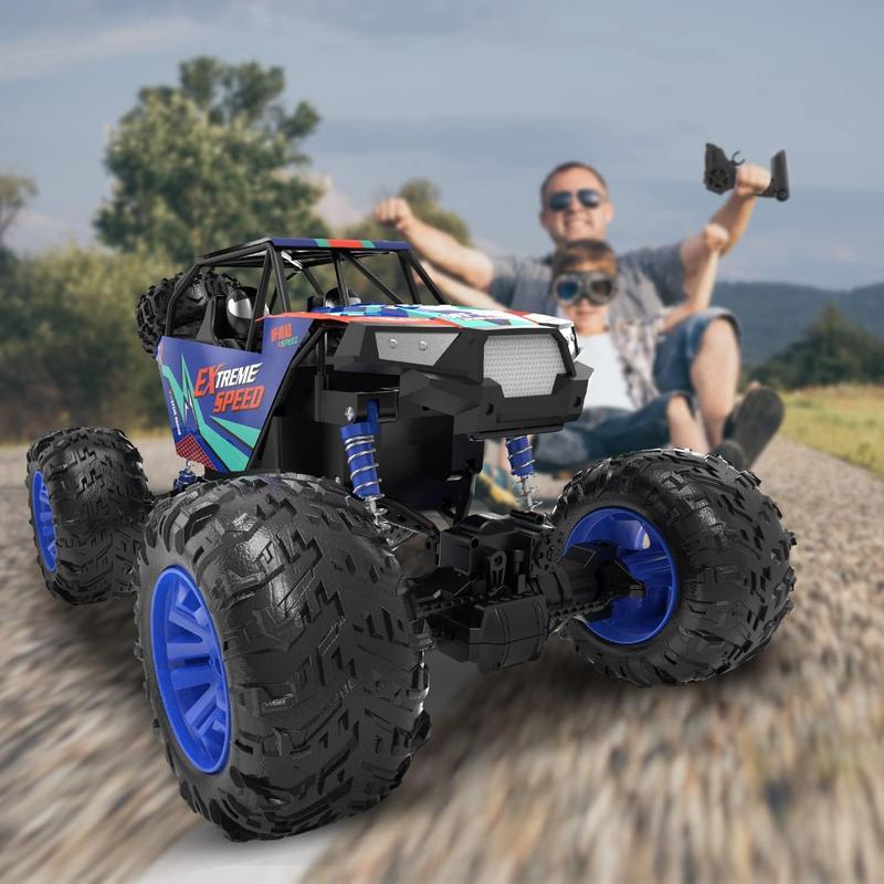 DE60 Large 1:8 Scale Upgraded RC Car, Off-Road Monster Truck with Realistic Sound, 2.4GHz 4WD Rock Crawler, All-Terrain Climbing, 2 Batteries for 80 Minutes of Play