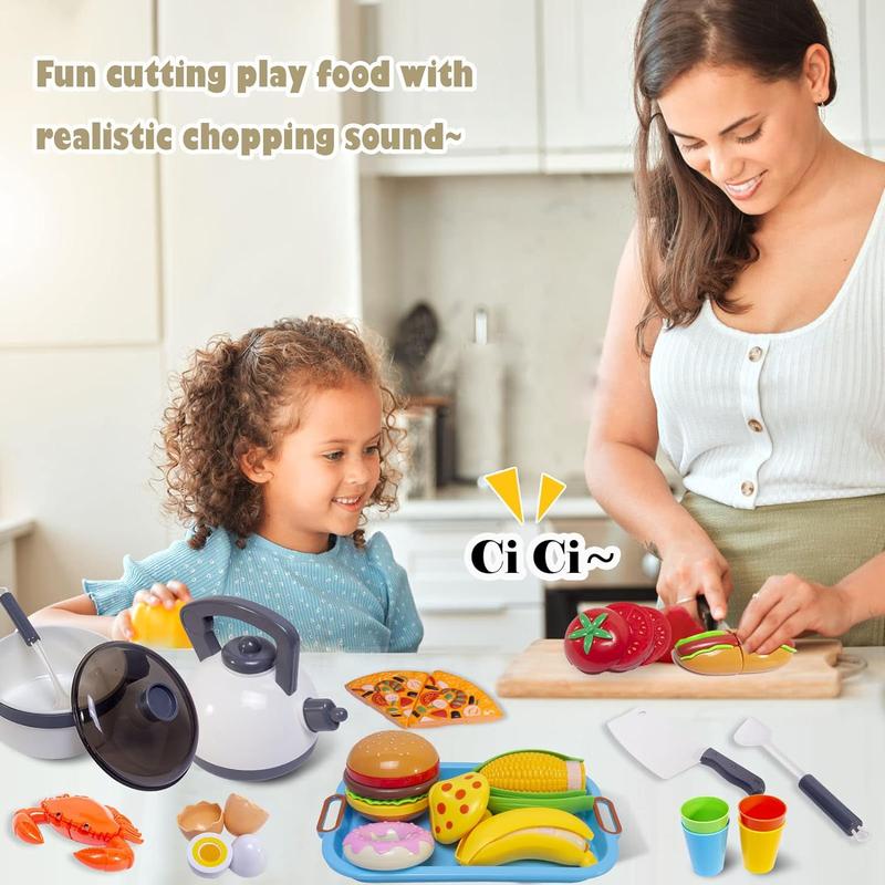 Christmas gift 72pcs  Kids Kitchen Toy Cookware with Play Food Toy Set,Kitchen Play Accessories with Pots and Pans,Cutting Food Toy Utensils