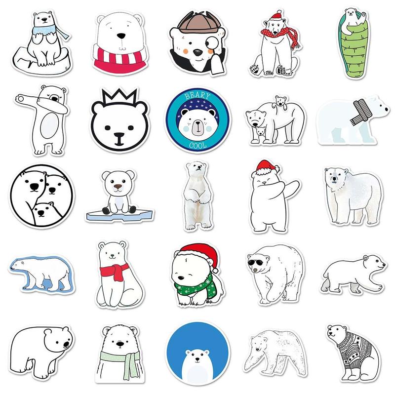 50pcs Cartoon Polar Bear Sticker, Scrapbooking & Journal Making Material Paper, Pvc Waterproof DIY Decorative Sticker For Stationery Computer Water Bottle Suitcase Laptop Skateboard