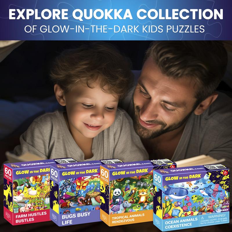 QUOKKA 60 Piece Glow in the Dark Puzzles for Kids | Animals