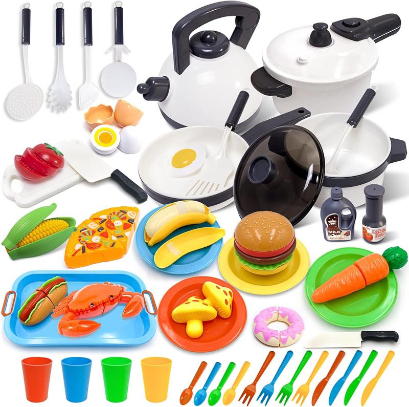 Christmas gift 72pcs  Kids Kitchen Toy Cookware with Play Food Toy Set,Kitchen Play Accessories with Pots and Pans,Cutting Food Toy Utensils