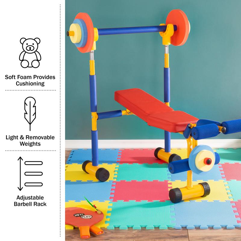 Kids Weight Bench Set with  Press and Barbell for Ages 3 and Up