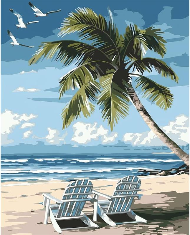 Paint by Numbers Kit for Adults - Beach DIY Adult Paint by Number Kits Seascape  Canvas Painting for Adults Beginners  Art Crafts Without Frame, 16x20 Inch