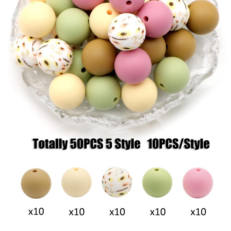 Mixed Color & Pattern Bead, DIY Jewelry Making Supplies, Silicone Round Bead For Necklace Bracelet Keychain Car Decoration