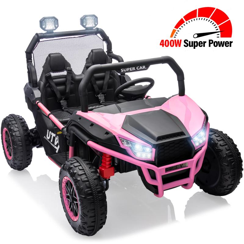 CoCLUB 24V Ride on Car for 2 Kids, 2 Seater Kids Ride on UTV Cars, 400W Super Power Electric Cars with Remote Control, Bluetooth, Rear Storage Space, 4 Wheel suspension, LED Light, Rear Searchlight