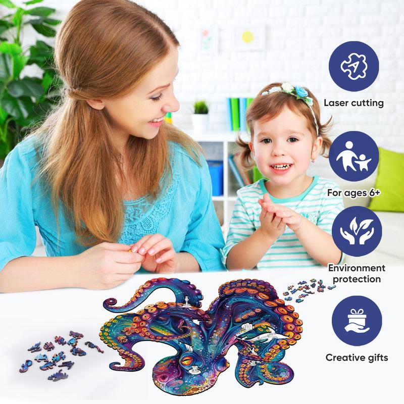 Wooden Jigsaw Puzzle for Adults and Kids Unique Shape Wood Colorful Beautiful Box Fun Challenge Brain Health Family Game Creative Gift for Friends Rompecabezas madera(Squidward 200pcs)