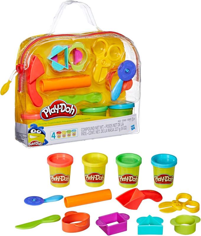 Play-Doh Starter Set 9-Piece Kit with Storage Tote & 4 Modeling Compound Cans, Arts and Crafts Toys for Kids 3 Years & Up, Preschool Toys