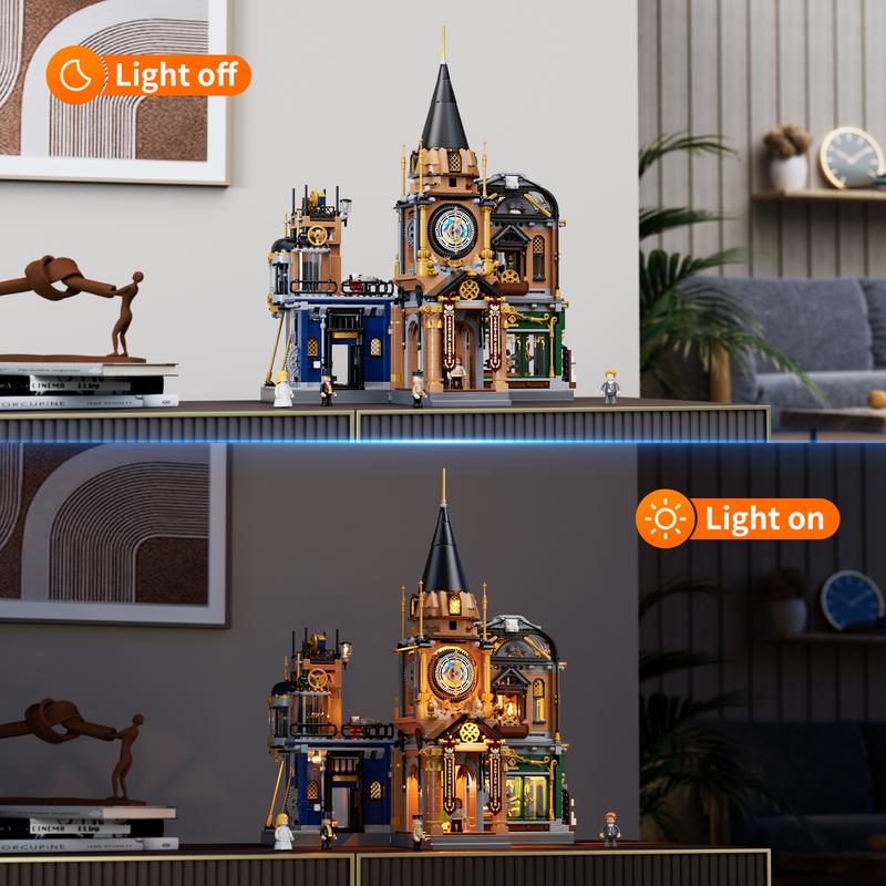 FUNWHOLE Steampunk Trading-Center Lighting Building-Bricks Set - LED Light Construction Building Model Toys Gift Set 2680 Pcs for Boys and Girls age 18+