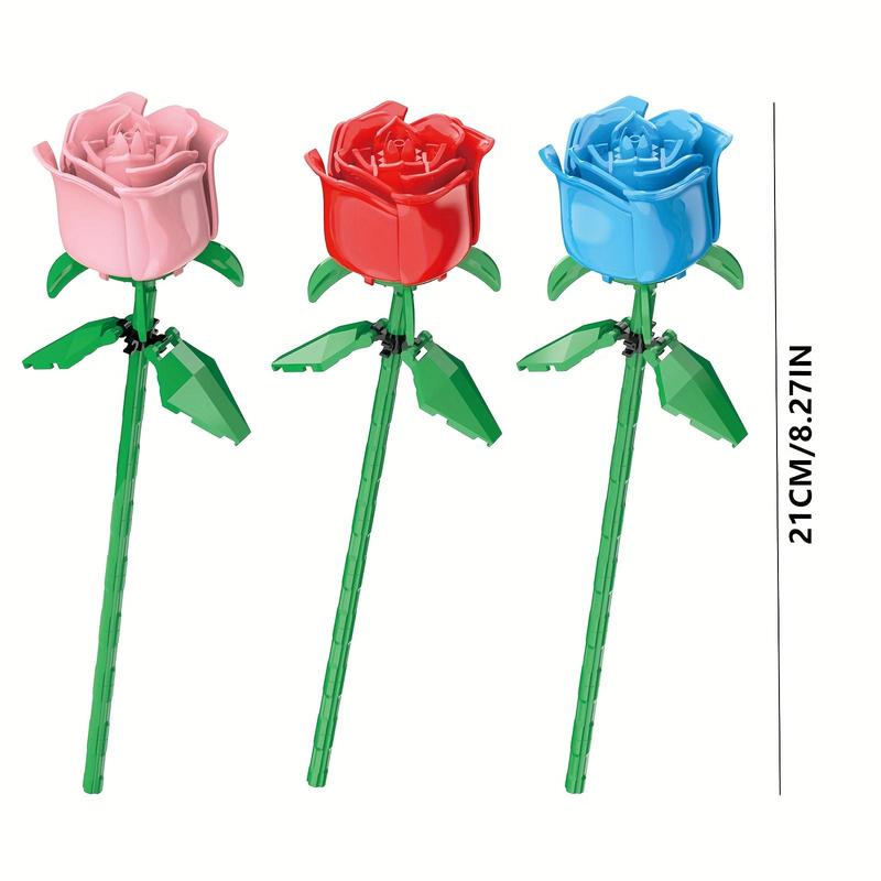 Artificial Rose Building Blocks, 3counts Artificial Flower Blocks Toy, Diy Rose Building Blocks, Home Decor, Birthday Gift, Gift Ideass