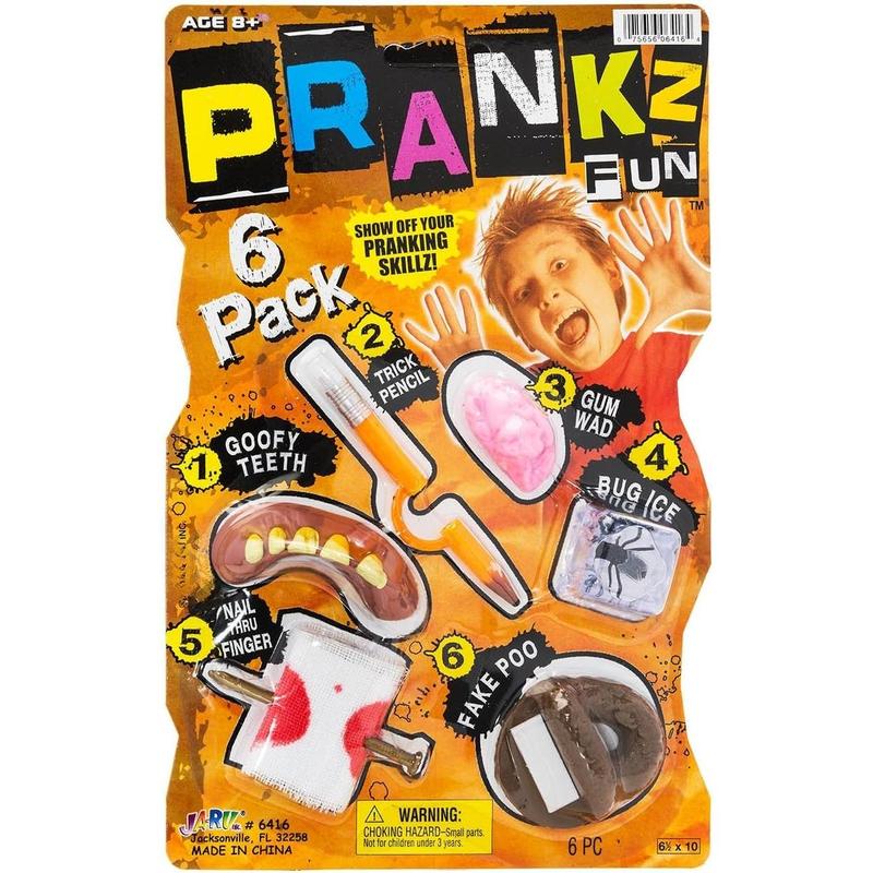 Pranks Kit for Kids Gags Toys (1 Set) 6 Different Cool Stuff Scary Prop Set. Prankz Gaging Fun Pranking April Fools Bag Gifts Party Favor Stocker 6416-1p