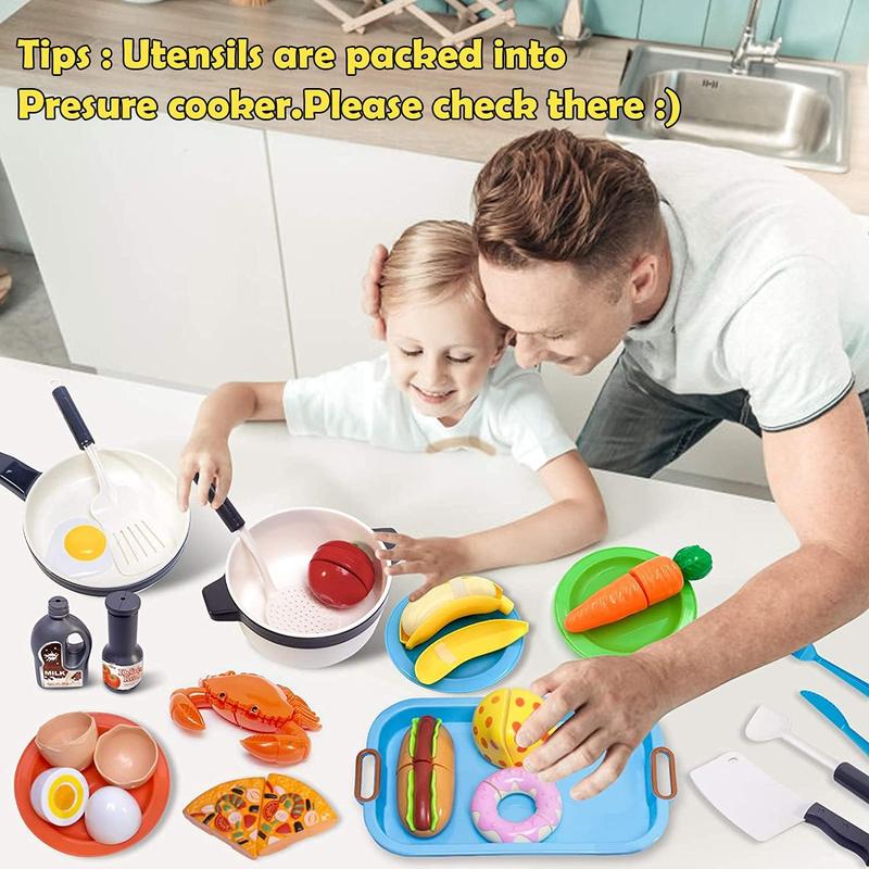 Christmas gift 72pcs  Kids Kitchen Toy Cookware with Play Food Toy Set,Kitchen Play Accessories with Pots and Pans,Cutting Food Toy Utensils