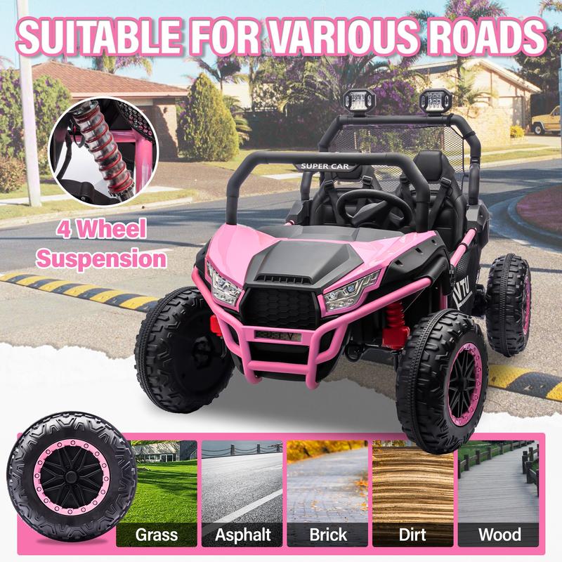 CoCLUB 24V Ride on Car for 2 Kids, 2 Seater Kids Ride on UTV Cars, 400W Super Power Electric Cars with Remote Control, Bluetooth, Rear Storage Space, 4 Wheel suspension, LED Light, Rear Searchlight